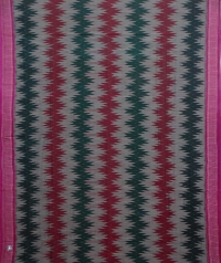 Green, red and purple handwoven sambalpuri cotton saree