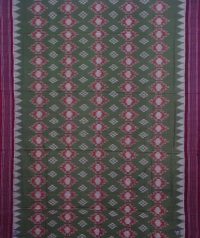 Green and maroon handwoven sambalpuri cotton saree
