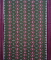 Green and maroon handwoven sambalpuri cotton saree