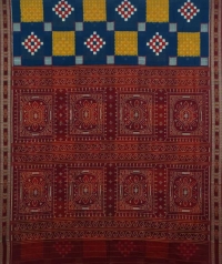 Blue and maroon handwoven sambalpuri cotton saree