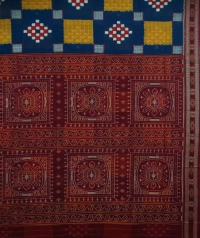 Blue and maroon handwoven sambalpuri cotton saree
