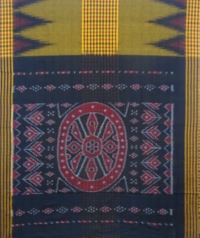 Yellow and black sambalpuri handloom cotton saree