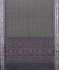 Ash gray and black sambalpuri handloom cotton saree