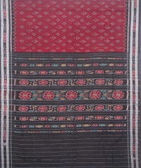 Maroon and black sambalpuri  handloom cotton saree
