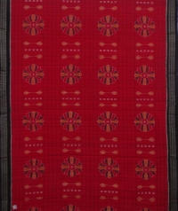 Red black sambalpuri handwoven cotton saree