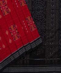Red black sambalpuri handwoven cotton saree
