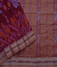 Maroon orange sambalpuri handwoven cotton saree