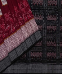 Maroon black sambalpuri handwoven cotton saree