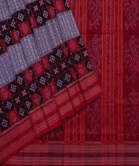 Black red sambalpuri handwoven cotton saree