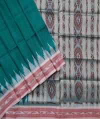 Green off white handwoven khandua silk saree