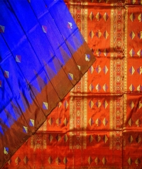 Blue maroon handwoven bomkai silk saree