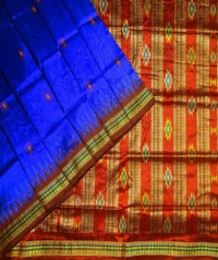 Blue maroon handwoven silk saree