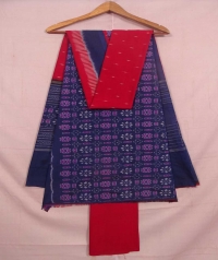 Blue and red sambalpuri cotton suit piece