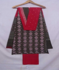 Brown and red sambalpuri handloom cotton suit piece