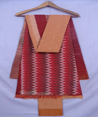 Red and black Sambalpuri cotton full set suit piece