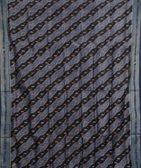 Black and flint gray handwoven  khandua silk saree