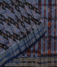 Black and flint gray handwoven  khandua silk saree