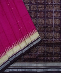 Pink black handwoven bomkai silk saree