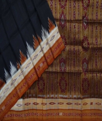 Black tawny brown handwoven khandua silk saree
