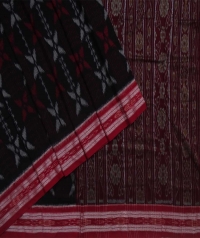 Black maroon handwoven sambalpuri cotton saree