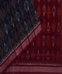 Teal blue black handwoven sambalpuri cotton saree