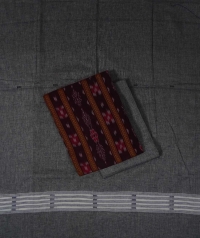Maroon grey handwoven cotton suit piece