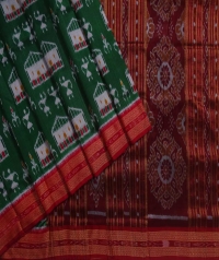 Green maroon handwoven khandua silk saree