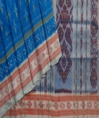 Sapphire blue offwhite handwoven khandua silk saree