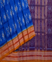 Blue orange handwoven khandua silk saree