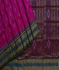 Pink green handwoven khandua silk saree