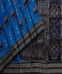 Blue black handwoven khandua silk saree