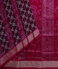 Maroon cerise pink handwoven sambalpuri silk saree