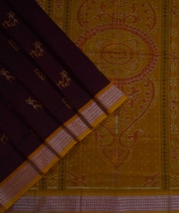 Maroon yellow  handwoven bomkai saree