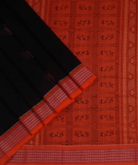 Black orange  handwoven bomkai saree
