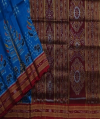 Sapphire blue maroon handwoven khandua silk saree