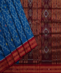 Azure blue maroon handwoven khandua silk saree