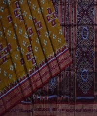 Fire yellow red handwoven khandua silk saree