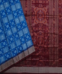 Blue maroon handwoven sambalpuri silk saree