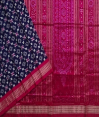 Navy blue pink handwoven sambalpuri silk saree