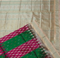 Green and Pink handwoven  polyster and silk  saree