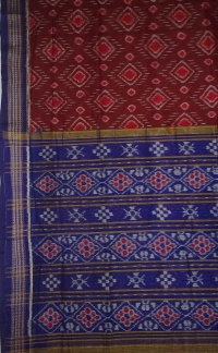 Marron and navy blue handwoven cotton saree