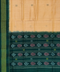 Beige and green handwoven cotton  saree