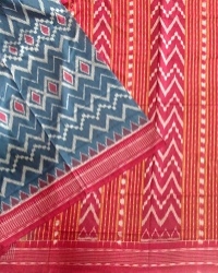 Red and teal handwoven  cotton saree