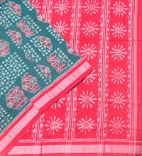Green and red handwoven  cotton saree