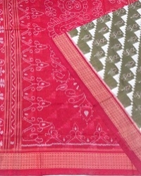 Red and olive handwoven  cotton saree