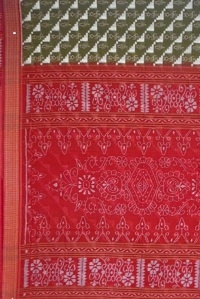 Red and olive handwoven  cotton saree
