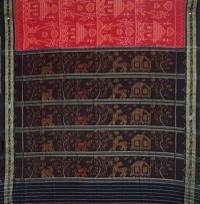 Black and salmon  handwoven cotton  saree