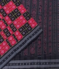 Red and black handwoven cotton saree