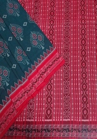 Green and red handwoven cotton saree