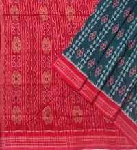 Green and red handwoven cotton saree